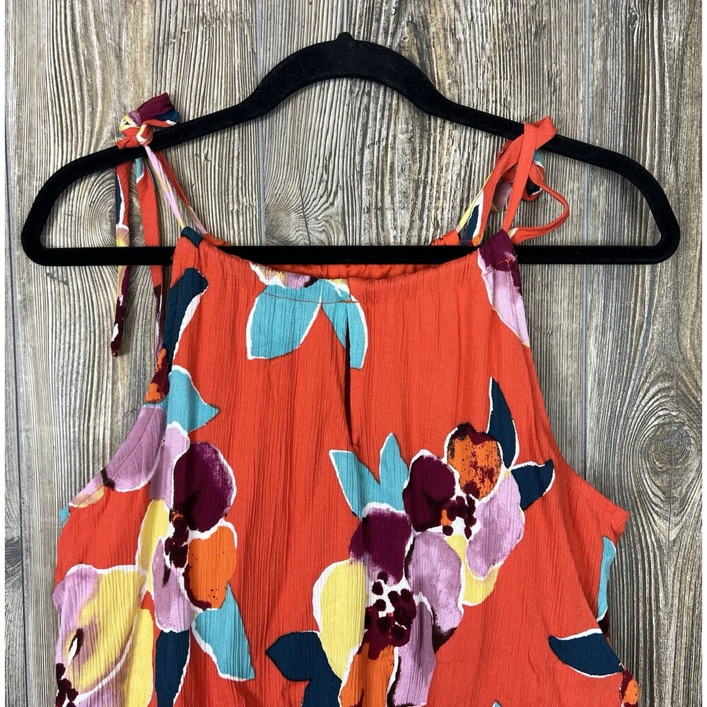 NWT Maurice’s Orange Floral Print Halter Top Sharkbite Hem‎ Maxi Dress Size MED - Picture 2 of 16